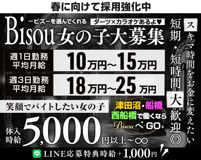 【JR津田沼駅・京成新津田沼駅】GirlsBar Bisou-ビズ- 津田沼コンカフェ求人・バイト TOP画像